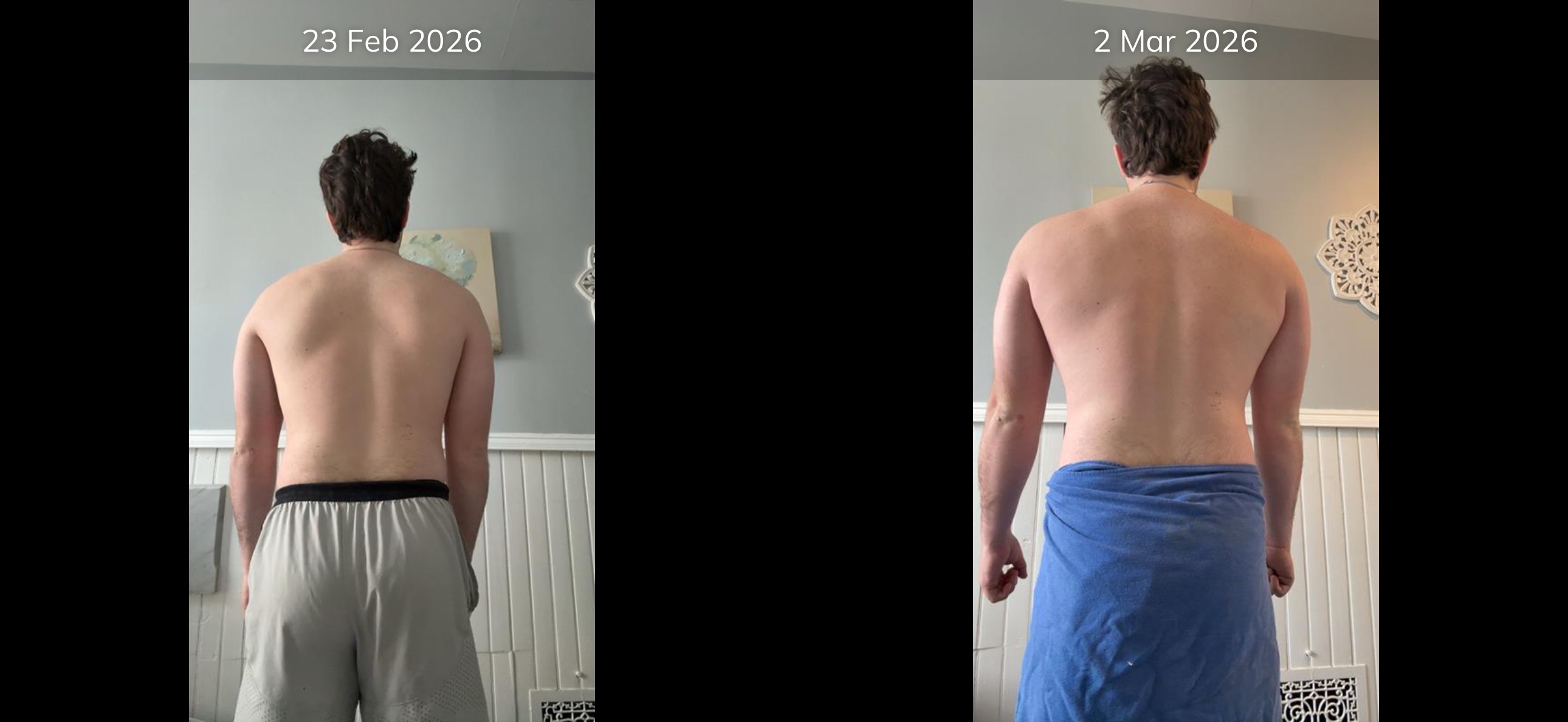 Client — back view Feb to Mar 2026, down 10 pounds
